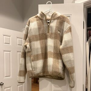 Nike Beige and Cream Checkered Zip-Up Sweater